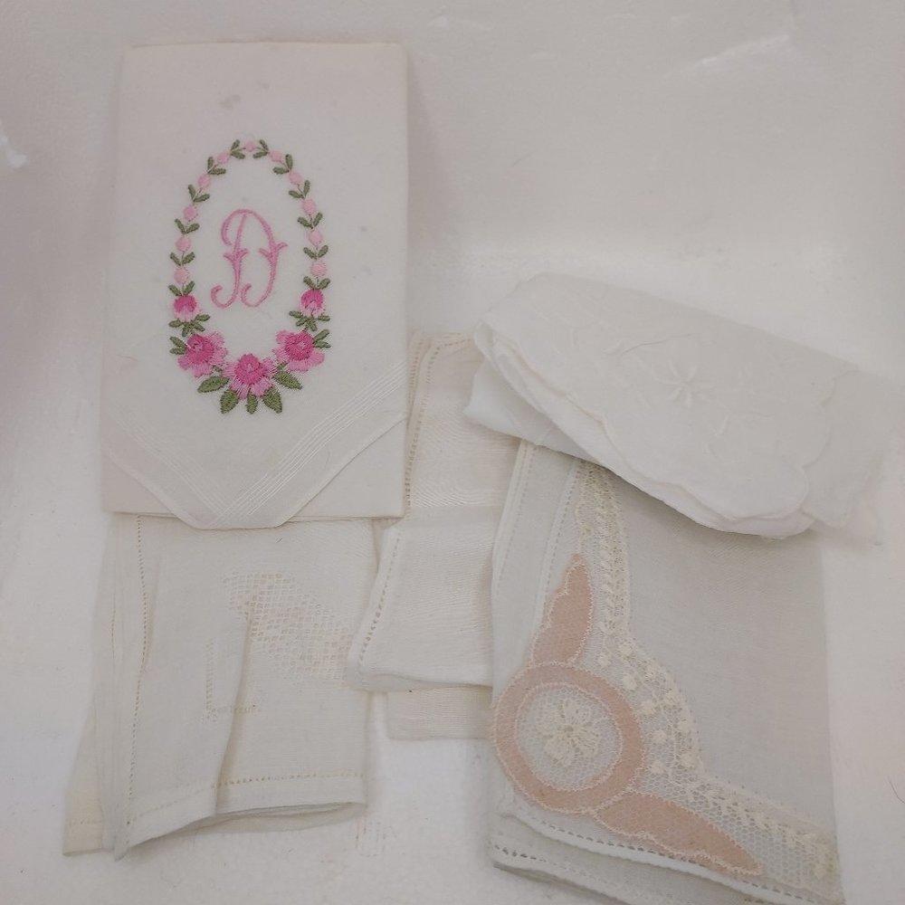 5 vintage embroidered handkerchief's